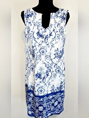 Cottagecore Blue White Toile Print Sleeveless Shift Dress girlhood preppy